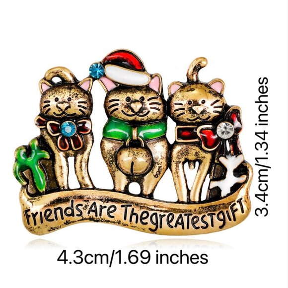 Cat Christmas Brooch Friends are the Greatest Gift Brooch Holiday Gift Brooch - Picture 2 of 3
